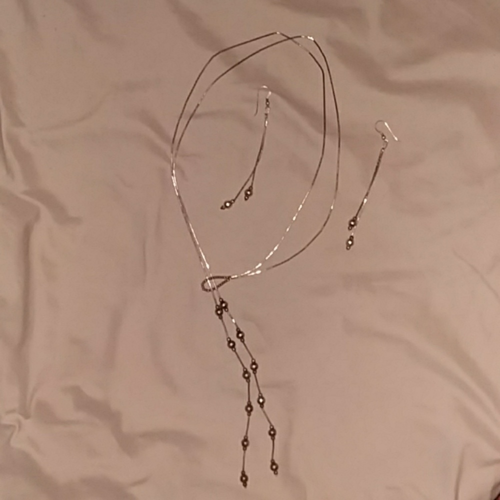 Sterling beaded lariat necklace earrings set
